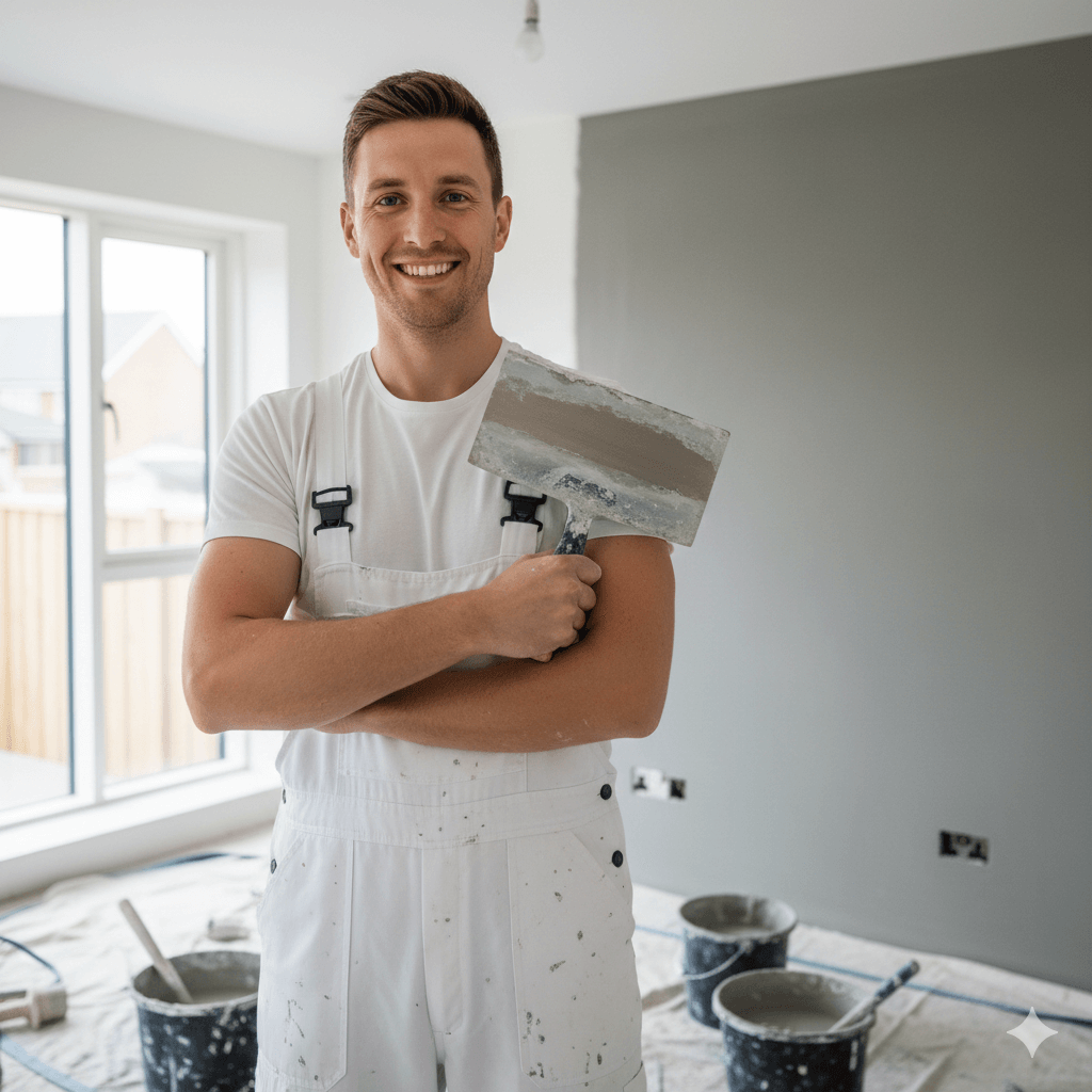 Professional plasterer at work